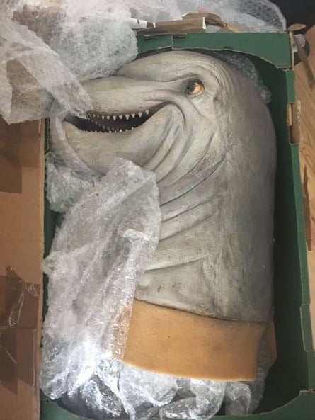 A dolphin latex Spitting Image puppet head