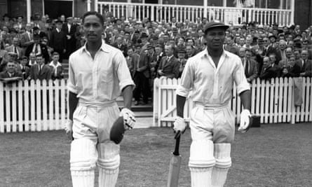 Frank Worrell and Everton Weekes walk out to bat. 