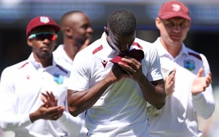 In the first Test, Travis Head's century and Josh Hazlewood's quick performance have pushed West Indies to the edge of defeat.