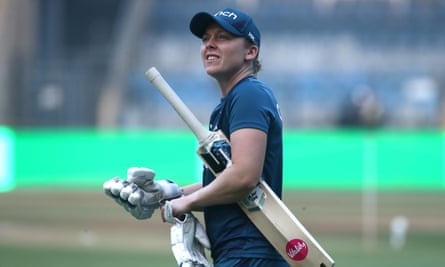 Heather Knight trains before the 1st T20 match between India and England at Wankhede Stadium in Mumbai