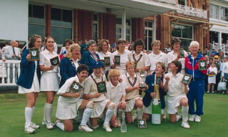 The England women’s cricket team celebrating their victory over New Zealand in the final of the Women’s Cricket World Cup, 1993. ‘Storming Norma’, as the players nicknamed her, is fourth from left in the back row.