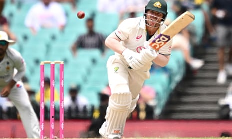 David Warner plays a shot and runs in his last Test innings for Australia