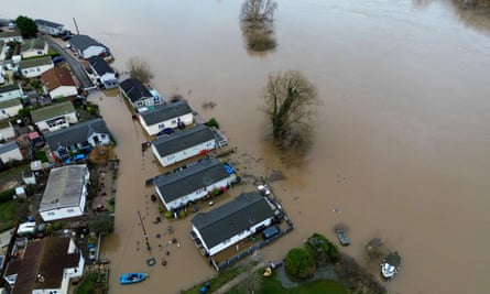 Houses in Radcliffe-on-Trent in Nottinghamshire surrounded by flood water.