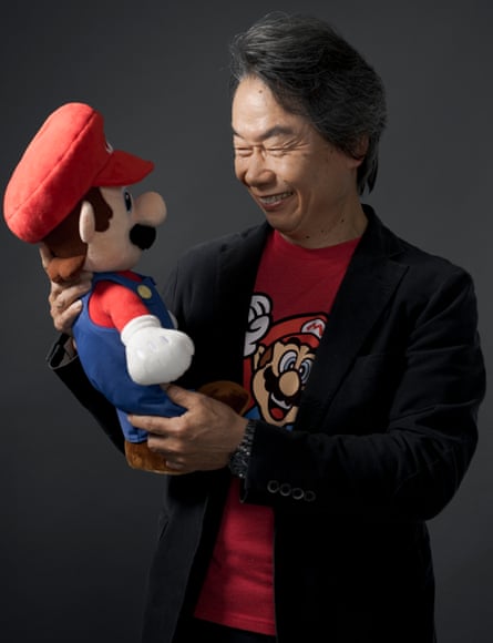 Plumbing new depths … Nintendo’s biggest star, Mario, and Shigeru Miyamoto.