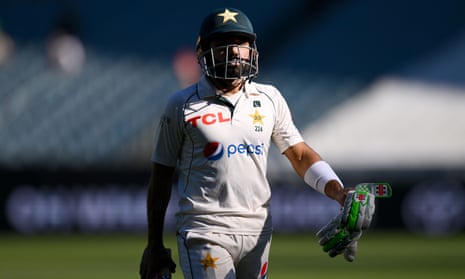 Pakistan’s Mohammad Rizwan walks off after losing his wicket
