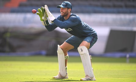 England wicketkeeper Ben Foakes takes part in a net session in Hyderabad before the first Test against India