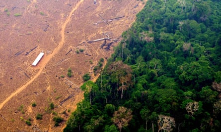 A deforested and burning area of the Amazon rainforest in the region of Labrea, state of Amazonas, northern Brazil, on 2 September 2022