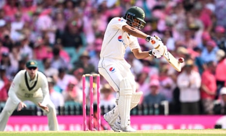 Saim Ayub plays a shot for Pakistan against Australia in the third Test at the SCG