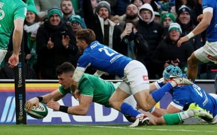 Dan Sheehan scores two tries to lead Ireland to a comfortable victory over Italy in the Six Nations tournament.