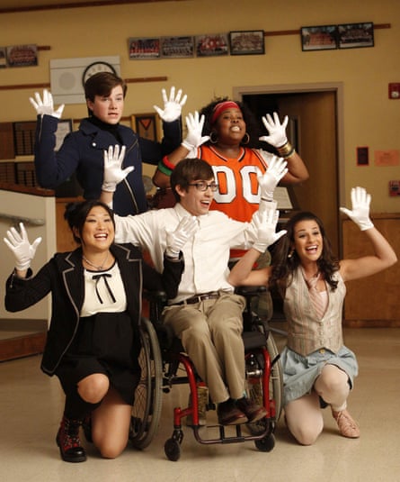 Jenna Ushkowitz, Chris Colfer, Kevin McHale, Amber Riley and Lea Michele in Glee.