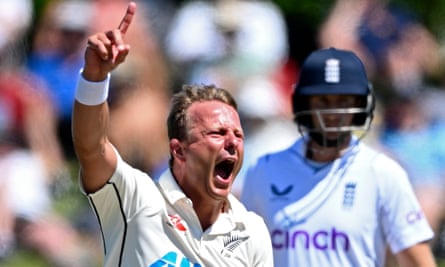 Neil Wagner celebrates taking a wicket for New Zealand