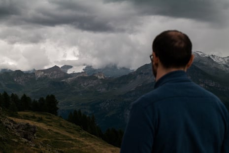 Hydrologist Francesco Avanzi looks over at a glacier plateau in the Aosta valley