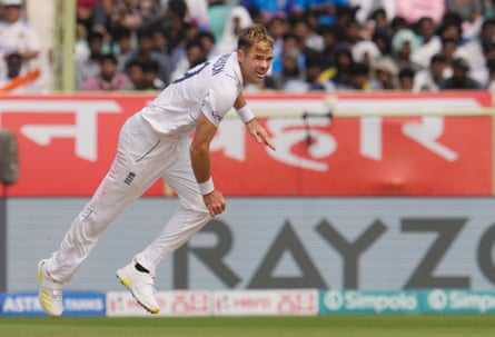 England’s Jimmy Anderson bowls a delivery on the third day of the second Test between India and England in Visakhapatnam