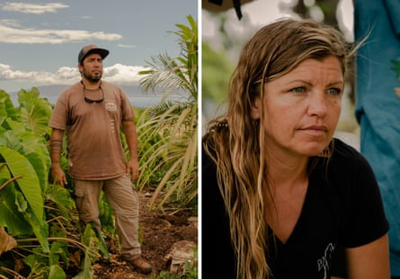 Left: Kaipo Kekona organized a center to provide families displaced by the wildfires with food. Right: Autumn Ness, co-founder of Maui Hub, is also working to provide displaced families with free groceries.