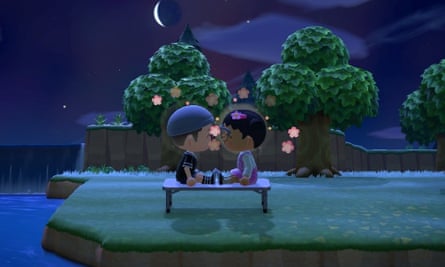 Christine Davitt (avatar right) and her partner on their first date, which happened in Animal Crossing.