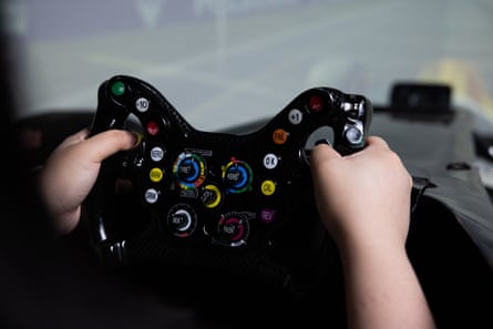 Close-up of an F1 simulation steering wheel