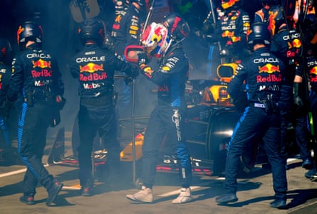 Max Verstappen retires from the race in the pits.