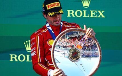 Ferrari takes first and second place at the Australian F1 Grand Prix, with Carlos Sainz emerging as the victor.