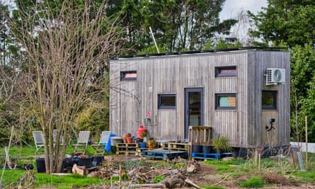 The outside of James Campbell’s tiny off-grid home in Essex, England