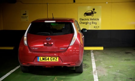 An electric vehicle charging parking bay at an NCP car park in Manchester