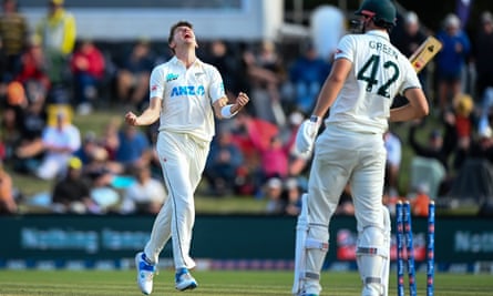 Test debutant Ben Sears celebrates taking a wicket on day three of the second Test