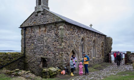 People take in St Cuthbert’s chapel on Inner Farne, which has open for human visitors again.