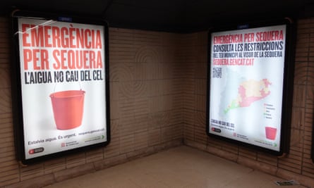 Posters in a subway station in Barcelona declaring a drought emergency