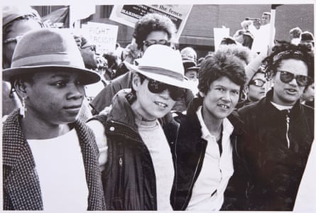 Jackie (far right) on an anti-racist demo around 1987.