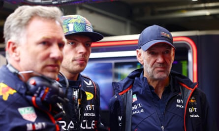 Christian Horner, Max Verstappen and Adrian Newey (from left to right) at the Dutch Grand Prix last year.
