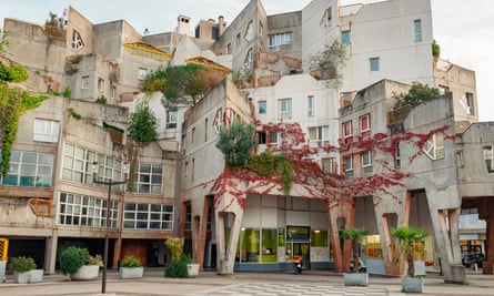 Concrete block houses residential complex social housing in Paris’s Ivry-sur-Seine suburb cityscape.