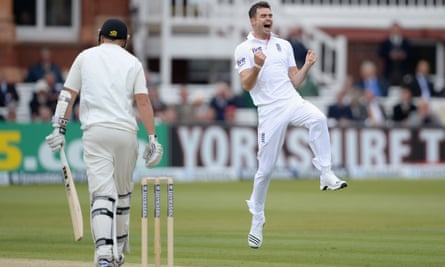 James Anderson of England celebrates dismissing Peter Fulton of New Zealand to take his 300th Test match wicket in 2013