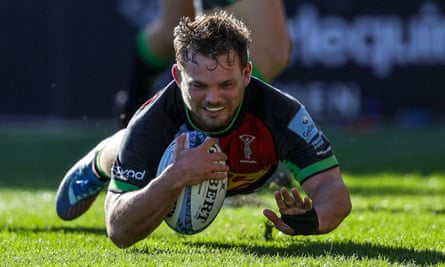 Harlequins’ Will Evans scores their fifth try against Bath in March