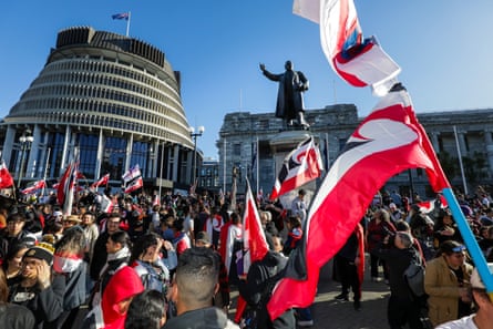 As the budget was announced, a protest criticising the government for its policies toward the Indigenous Maori population, took place outside parliament in Wellington.