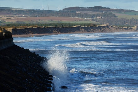 Coastal defences and erosion visible at Montrose.