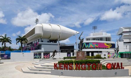 Outside of the Kensington Oval in Bridgetown, Barbados, where there is a statue of Sir Garfield Sobers in the centre of statues of Sir Charles Griffith (left) and Sir Wesley Hall (right) 