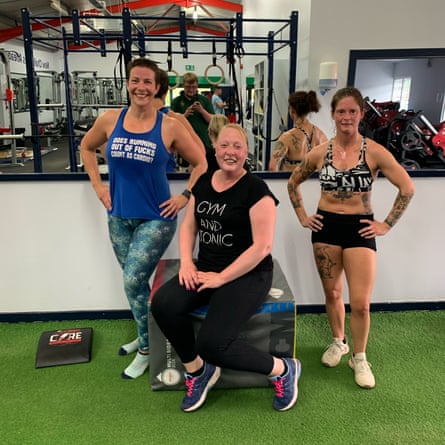 Keighley in the gym with her friends Natalie Morton (centre) and Alexandra Coughlan