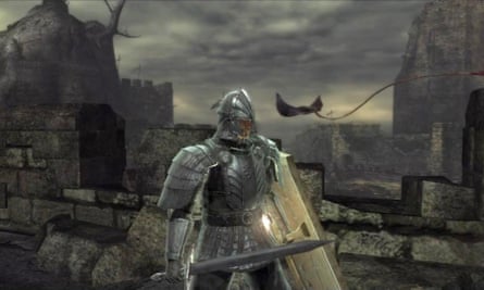Screengrab of a knight in a castle, sword out