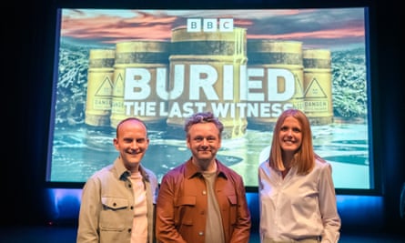 Michael Sheen (centre) with Dan Ashby, and Lucy Taylor.