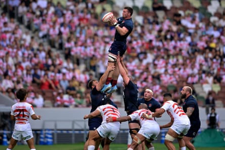 Tom Curry wins a lineout during the match