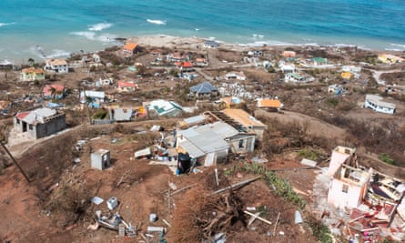 Aerial image of damaged coastal houses